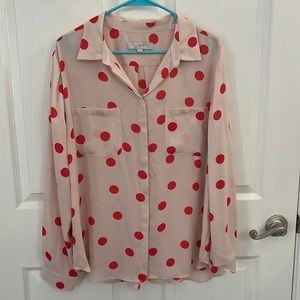 Pink and red polka dot button down shirt